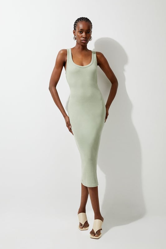 Petite Compact Jersey Rib Racer Maxi Dress