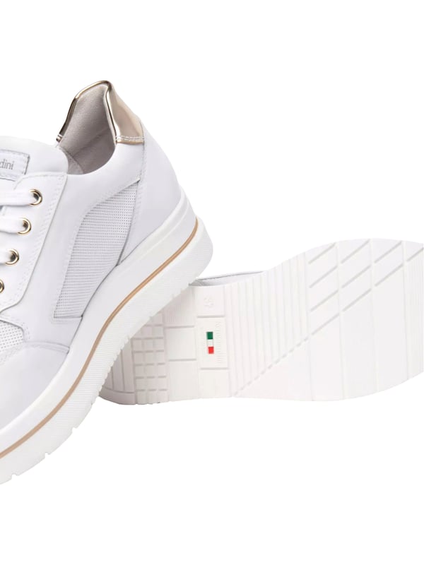 De sneakers van NeroGiardini staan voor persoonlijkheid en een unieke stijl, die tot uiting komt door verfijnde details zoals een elegante metallic uitstraling, geperforeerde elementen en subtiele merkaccenten, terwijl klassieke componenten zoals vetersluiting, een zijrits, een ronde neus en een comfortabele plateauzool van 4,5 cm perfect op elkaar zijn afgestemd en voor veelzijdig draagplezier zorgen – van een lange werkdag tot een avondoptreden. Gemaakt in Italië met een kwaliteitsnorm die in elke steek tot uiting komt en is gebaseerd op handwerk dat van generatie op generatie wordt doorgegeven, verbinden deze modellen moderne technologie met traditie, waarbij de uitneembare binnenzool en de DryGo!®-technologie zorgen voor een aangenaam droog loopgevoel, en de gegraveerde Tricolore op de zool en verpakking het onmiskenbare karakter van echte Made in Italy-kwaliteit benadrukt.