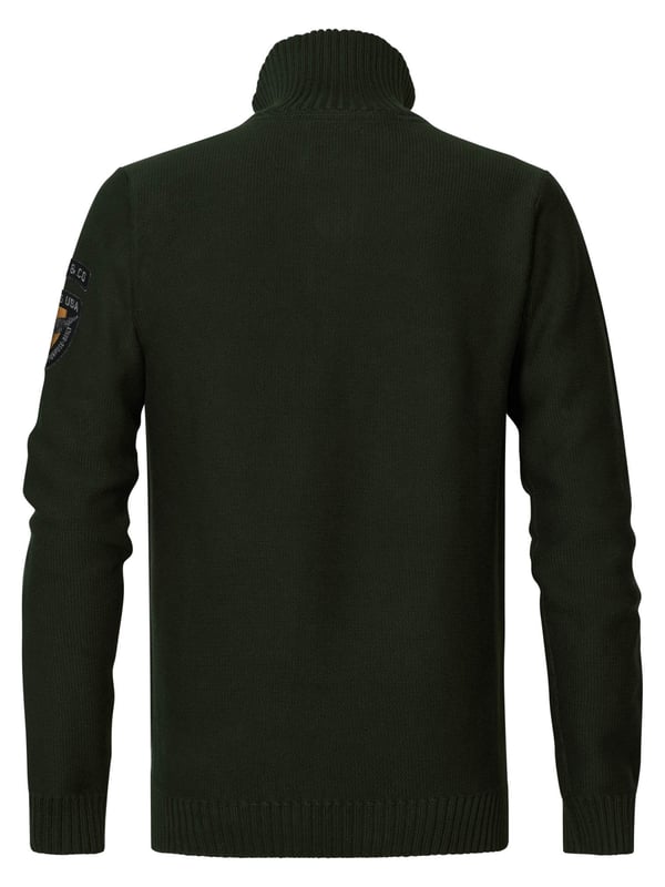 Effen gebreide trui met Troyer-kraag en ribgebreide manchetten van 100% katoen. Een must-have voor je garderobe.