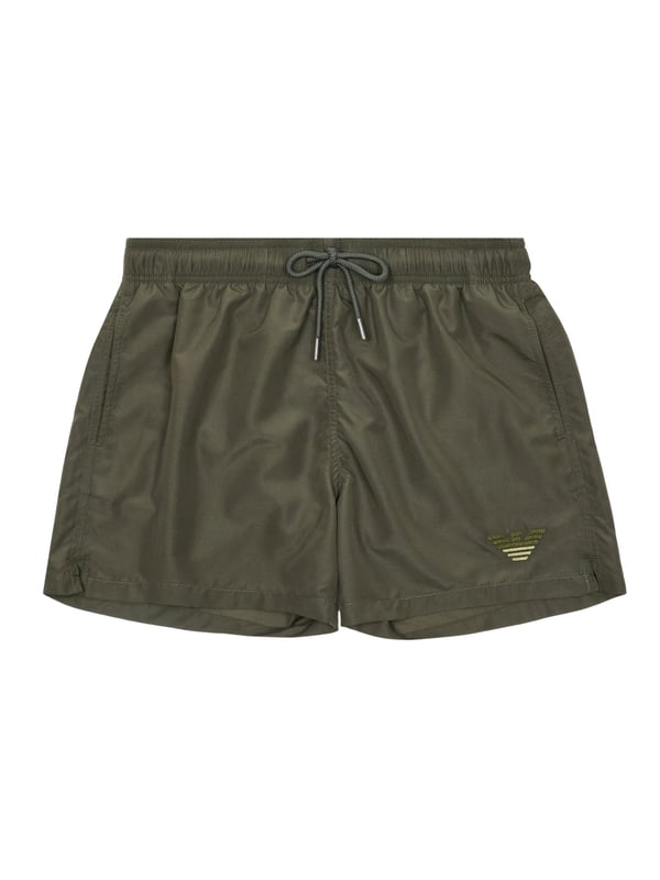Heren Badeshorts van Emporio Armani met elastische tailleband en trekkoord. Voorzien van praktische zijzakken en een mesh-slip voor extra comfort. De subtiele logo-stiksel geeft de shorts een verfijnde, maar elegante uitstraling. De Regular Fit pasvorm zorgt voor een comfortabele en stijlvolle silhoet.