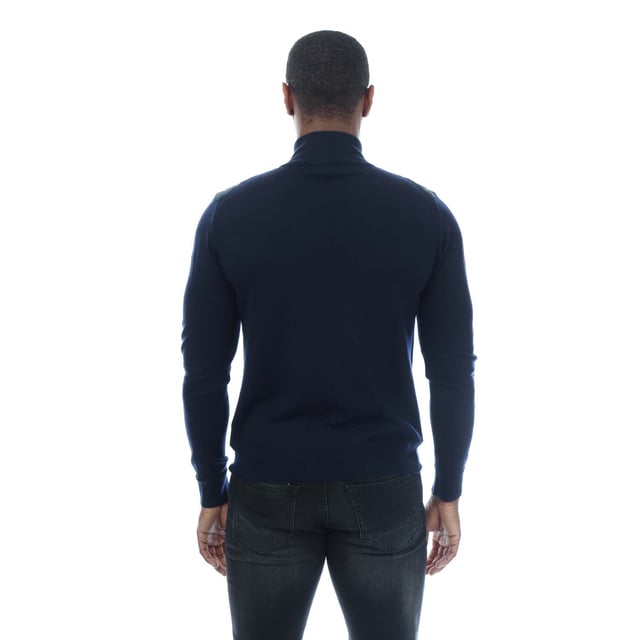 Mens Belstaff Kelbrook Zip Cardigan in navy.- Stand-up collar.- Exposed two-way zip closure with signature Belstaff zip hardware.- Ribbed collar  cuff & hem.- Quilted chest for added warmth.- Slim fit.- Body: 100% Wool. Woven: 100% Polyester.- Ref: 104410WSNVYM