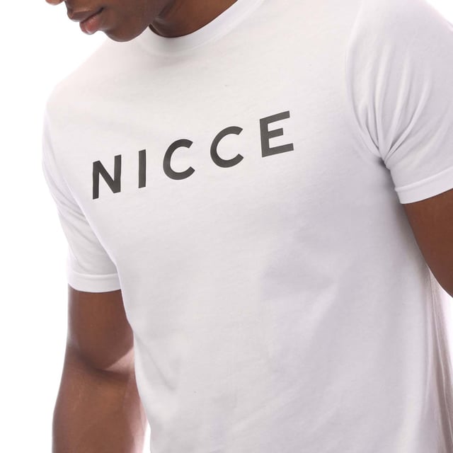 Mens Nicce Aberdeen Lounge Set in white grey.- T- Shirt:- Crewneck.- Short sleeves.- Printed logo.- Straight hem.- 100% Cotton.- Shorts:- Branded flat elasticated waistband.- Two slip pockets.- Printed branding.- 60% Cotton  40% Polyester.- Ref: NC2P131135BS2