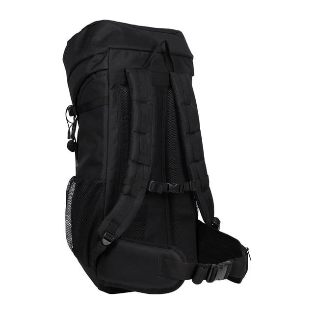 Mountain Warehouse Edinburgh 65L Rucksack (Black) 100% Polyester. Height: 72cm. Width: 35cm. Length: 23cm. Capacity: 65L. Pockets: Internal Mesh Pocket, Zip, 2 Mesh Pockets, 2 Front Pockets. Compartments: 1 Main Compartment. Adjustable Chest Strap, Adjustable Hip Straps, Air Mesh Back, Padded, Padded Adjustable Shoulder Straps. Fabric Technology: Breathable, Soft. Fastening: Flap, Toggle.