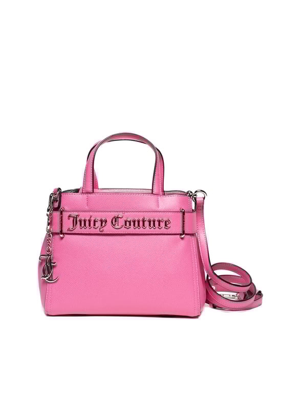 Elegante y funcional: Bolso de cuero Juicy Couture  
Este bolso de cuero de alta calidad combina la elegancia atemporal con la practicidad diaria. Con asas estructuradas y un logo metálico en tono plateado de Juicy Couture, irradia sofisticación. El cierre con cremallera seguro mantiene tus pertenencias a salvo, mientras que el interior forrado con múltiples compartimentos asegura una organización sin esfuerzo. Con una correa de hombro removible, puedes llevarlo a mano o usarlo al hombro. Ideal para el trabajo, ocasiones especiales o para elevar tu estilo diario.  
Dimensiones: 24 x 11.5 x 19 cm