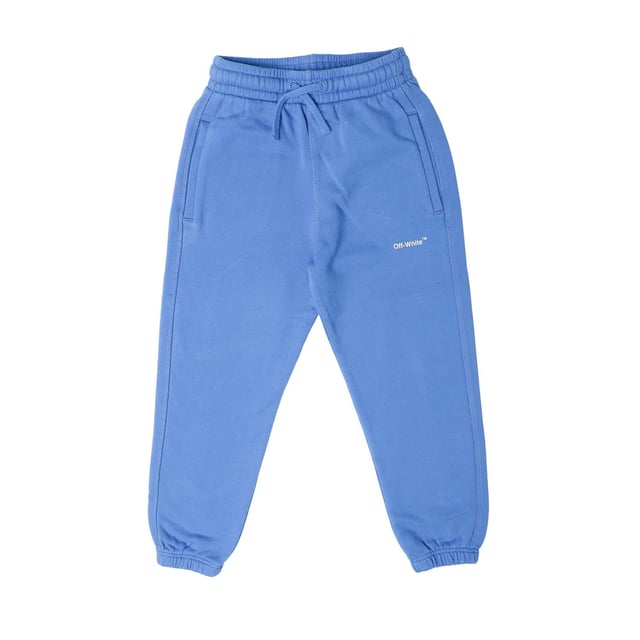 Juniors Off White Helvetica Diagonal Sweatpants in blue-white.- Elasticized waistband.- Side pockets.- Off-white white logo at front.- White diagonals at back.- Ribbed cuffs.- 100% Cotton.- Ref: OBCH0010024501