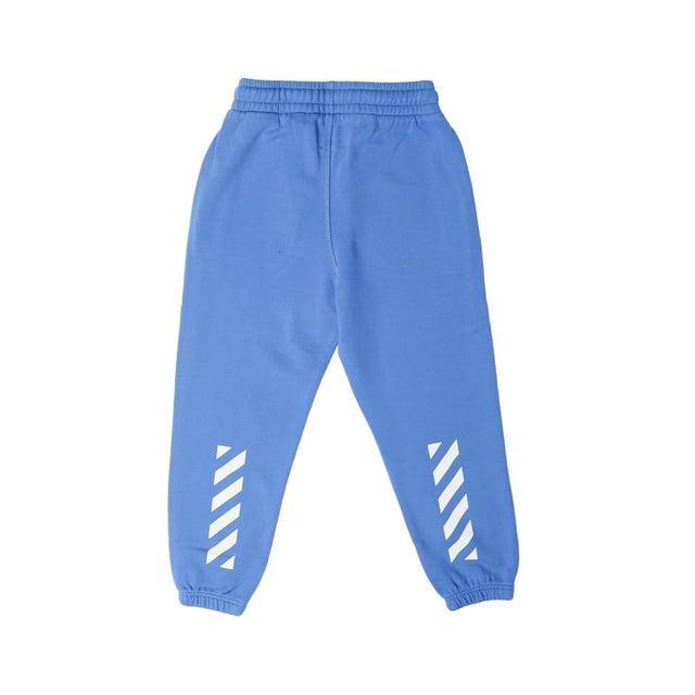Juniors Off White Helvetica Diagonal Sweatpants in blue-white.- Elasticized waistband.- Side pockets.- Off-white white logo at front.- White diagonals at back.- Ribbed cuffs.- 100% Cotton.- Ref: OBCH0010024501