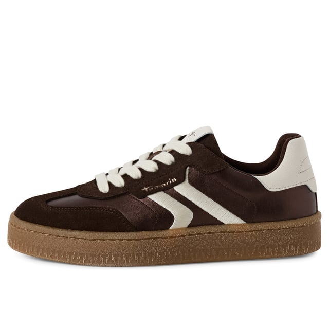 Add a touch of luxury to your everyday style with these fashion-forward sneakers from Tamaris. Crafted from a premium mix of soft suede leather, these lace-up trainers feature stripes for added style. The sporty silhouette is elevated with a clean, modern finish, making them perfect for both casual days and chic urban outings.

Upper Material: High-quality mix of suede leather and textile
Lining & Insole: Soft textile for all-day comfort
Outsole: Grippy synthetic sole for confident steps
Heel Type & Height: No heel, with a 30 mm sole for subtle elevation
Shaft Height: 6.5 cm
Shoe Type: Women’s lace-up sneakers