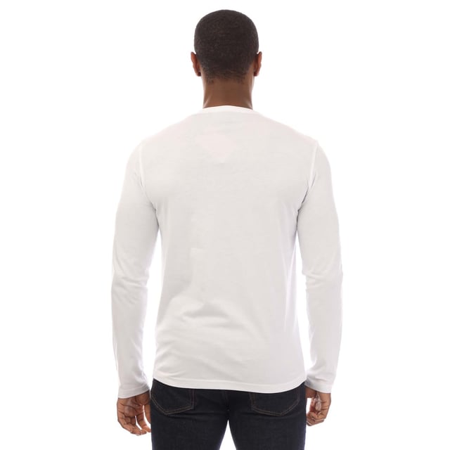 Mens Belstaff Cotton Jersey Long Sleeve T-Shirt in white.- Crew neck.- Long sleeves.- Belstaff logo patch at left chest.- Soft  lightweight cotton jersey.- Slim fit.- 100% Cotton. Machine washable.- Ref: 100054WHITE