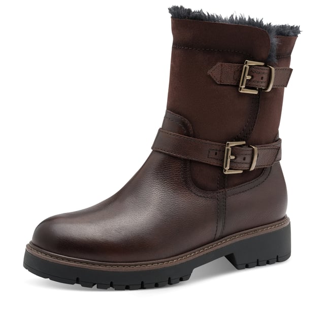 Tamaris Damen Winter Mocca Braun Leder Schnalle Reißverschluss