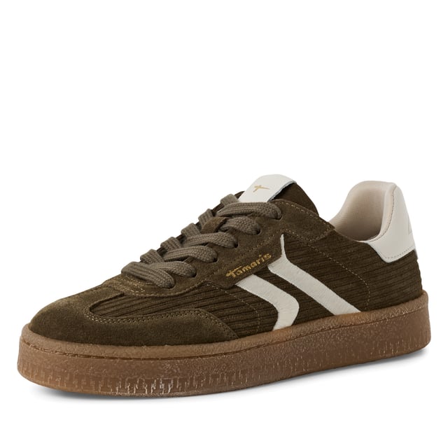 Voeg een vleugje luxe toe aan je dagelijkse stijl met deze modieuze sneakers van Tamaris. Deze veterschoenen zijn gemaakt van een hoogwaardige mix van zacht suède en hebben strepen voor extra stijl. Het sportieve silhouet is verfijnd met een strakke, moderne afwerking, waardoor ze perfect zijn voor zowel casual dagen als chique stedelijke uitjes. Bovenmateriaal: Hoogwaardige mix van suède en textiel Voering & binnenzool: Zacht textiel voor de hele dag comfort Buitenzool: Synthetische zool met grip voor zelfverzekerde stappen Haktype & hoogte: Zonder hak, met een zool van 30 mm voor subtiele verhoging Schachthoogte: 6,5 cm Schoentype: Vetersneakers voor dames