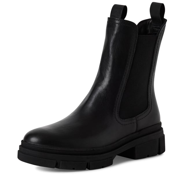Upgrade je garderobe met deze leren Chelsea boots van Tamaris, ontworpen voor langdurig comfort en een strakke, hoge enkellook. Met een blokhak en comfortabele voering en binnenzool zorgen ze voor comfort en stijl, de hele dag door. Belangrijkste kenmerken: Bovenwerk van echt leer Klassiek instapmodel Chelsea boots Textielvoering en binnenzool Comfortabele voering en touchtechnologie voor dempend comfort Stabiele blokhak van 50 mm Schachthoogte: 17,5 cm Duurzame synthetische buitenzool