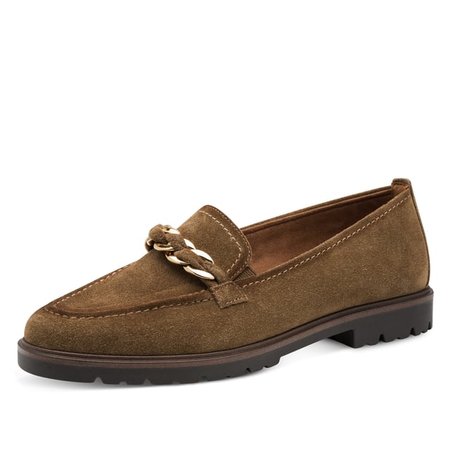 Luce un estilo atemporal y comodidad durante todo el día con estos mocasines Tamaris de ante para mujer. Diseñados para un uso cómodo, estos mocasines sin cordones cuentan con una parte superior de ante suave y una plantilla de soporte para mayor comodidad a diario. Características principales: Parte superior de ante genuino. Diseño sin cordones que prioriza la comodidad. Forro suave: mezcla de tela y sintético. Tacón de 25 mm sin tacón. Suela sintética resistente. Altura de la caña: 6,5 cm. Plantilla: sintética.