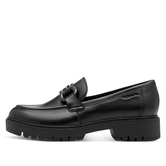 These Tamaris women’s leather loafers combine modern style with lasting comfort. Designed with a sleek platform sole and slip-on ease, they’re ideal for daily wear or casual outings.

Key Features:
Genuine black leather upper
Comfortable slip-on design
Textile & synthetic lining for breathability
Cushioned synthetic insole
40mm platform heel for subtle lift
Durable synthetic outsole
Shaft height: 6.0 cm