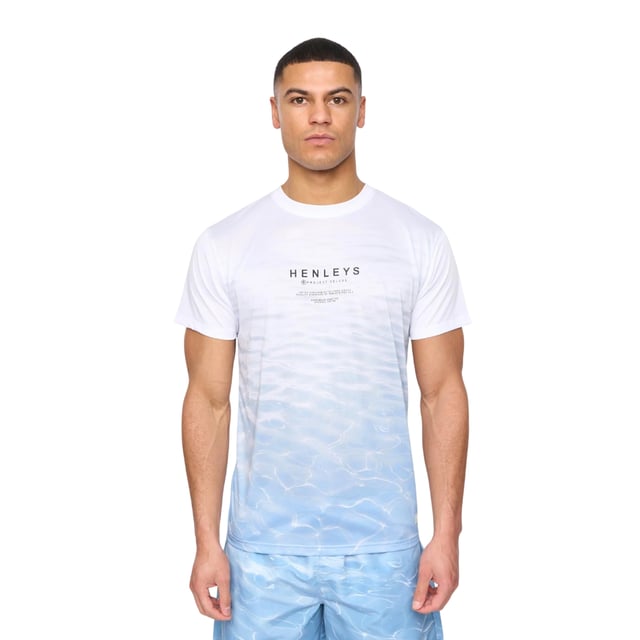 100% Polyester. Fabric: Soft Touch. Design: Printed, Ripple, Rubberised Logo, Sublimated, Text, Water. Neckline: Crew Neck. Sleeve-Type: Short-Sleeved. Fit: Regular. S: 37 in. M: 40 in. L: 43 in. XL: 46 in. XXL: 49 in.
