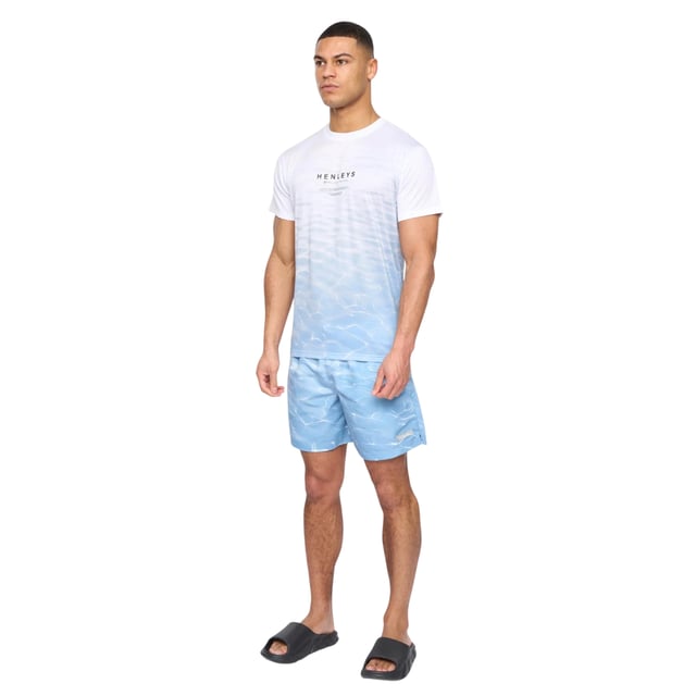 100% Polyester. Fabric: Soft Touch. Design: Printed, Ripple, Rubberised Logo, Sublimated, Text, Water. Neckline: Crew Neck. Sleeve-Type: Short-Sleeved. Fit: Regular. S: 37 in. M: 40 in. L: 43 in. XL: 46 in. XXL: 49 in.