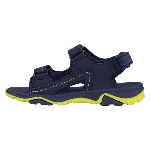 Trespass Kinderen/Kinderen Jett Double Strap Sandalen (Marine) Boven: PU (Polyurethaan), Textiel. Binnenzool: Bekleed, EVA. Buitenzool: Gegrepen, TPR. Stoftechnologie: Ademend, Flexibel, Lichtgewicht. Dubbele riem. Vlakke. Ontwerp: Contrastdetail, logo, effen. Bevestiging: Verstelbare riemen, haak- en lusband.