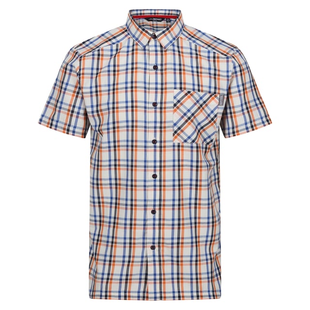 90% Polyester, 10% Viscose. Design: Checked, Contrast Detail. Pockets: 1 Chest Pocket. Fastening: Button-Down. Neckline: Collared. Sleeve-Type: Short-Sleeved. Fabric Technology: Durable, Moisture Wicking, Quick Dry. Sun Rating: UPF 30+. Woven Label.