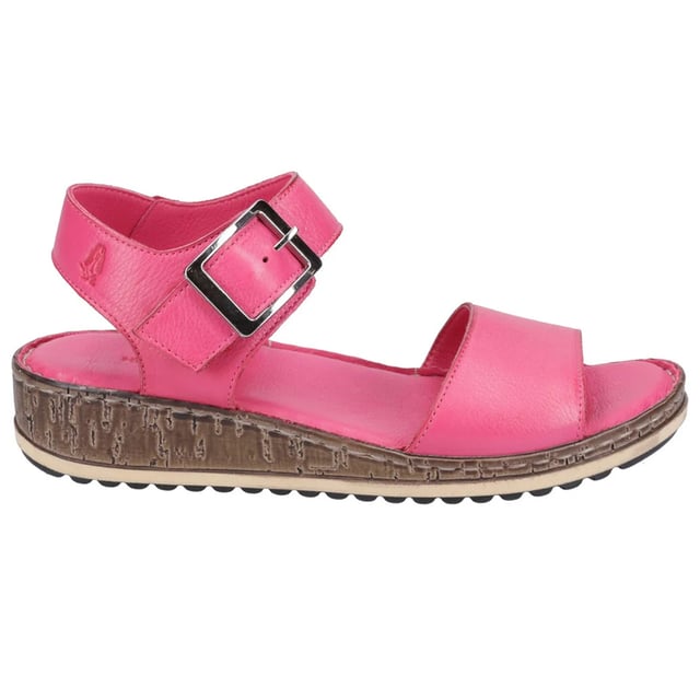 Hush Puppies Womens/Ladies Ellie Leather Wedge Sandals (Pink) Upper: Leather, Soft. Lining: Leather, Soft. Insole: Cushioned, Padded. Outsole: Flexible, Hardwearing, Lightweight, PU (Polyurethane). Breathable. Low Wedge. Heel Height: 35mm. Design: Logo, Plain. Fastening: Buckle.