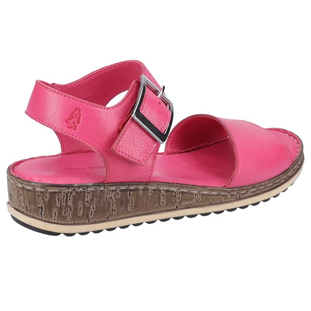 Hush Puppies Womens/Ladies Ellie Leather Wedge Sandals (Pink) Upper: Leather, Soft. Lining: Leather, Soft. Insole: Cushioned, Padded. Outsole: Flexible, Hardwearing, Lightweight, PU (Polyurethane). Breathable. Low Wedge. Heel Height: 35mm. Design: Logo, Plain. Fastening: Buckle.