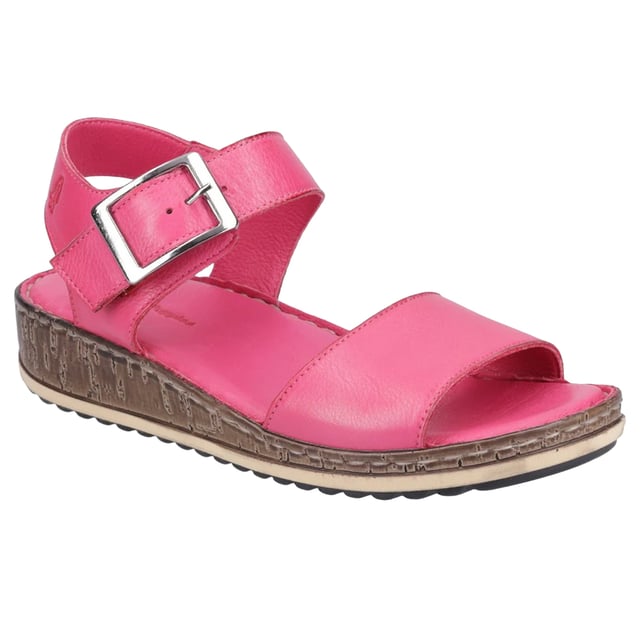 Hush Puppies Womens/Ladies Ellie Leather Wedge Sandals (Pink) Upper: Leather, Soft. Lining: Leather, Soft. Insole: Cushioned, Padded. Outsole: Flexible, Hardwearing, Lightweight, PU (Polyurethane). Breathable. Low Wedge. Heel Height: 35mm. Design: Logo, Plain. Fastening: Buckle.