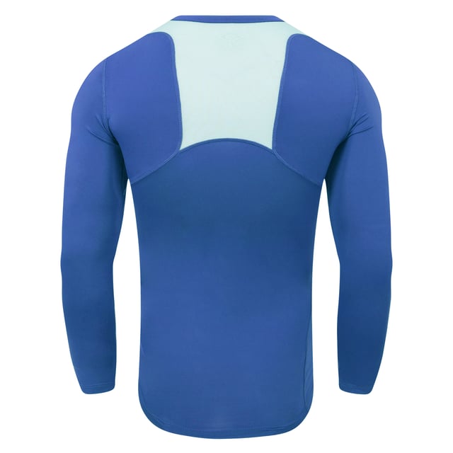 Material: Elastane, Polyester. Fabric: Single Jersey, Stretch. Design: Stacked Logo. Sleeve-Type: Long-Sleeved. Neckline: V Neck. Ergonomic Seams, Flat Locked Seams, Mesh Back Panel, Reflective, Ventilated.
