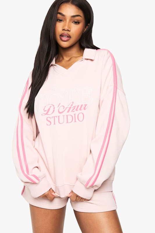 Cote Azur Studio Slogan Collared Short Tracksuit