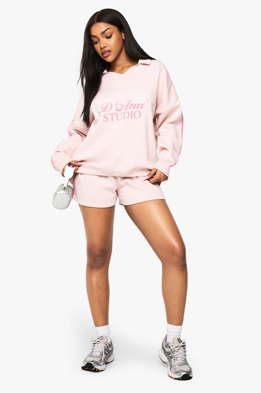 Cote Azur Studio Slogan Collared Short Tracksuit