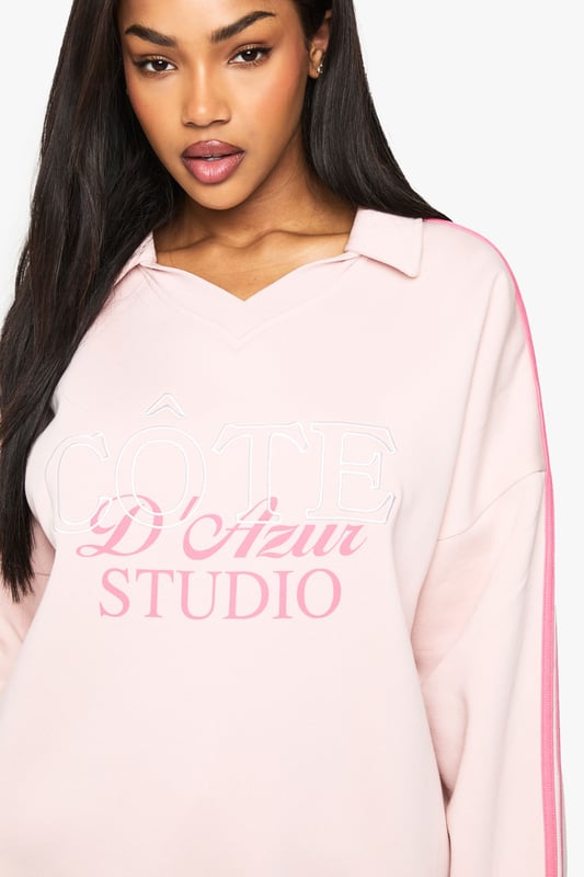 Cote Azur Studio Slogan Collared Short Tracksuit