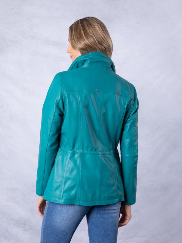The Levens field jacket, crafted in sumptuously soft UK-sourced leather, is designed to protect you from the elements and keep you looking stylish.
This jacket features a funnel neck drawstring collar and front pockets, as well as a drawstring waist so it can be worn cinched in or left loose. Its longer length and centre zip fastening with added front placket provides added protection from the great British weather, and equally serves to flatter your form.