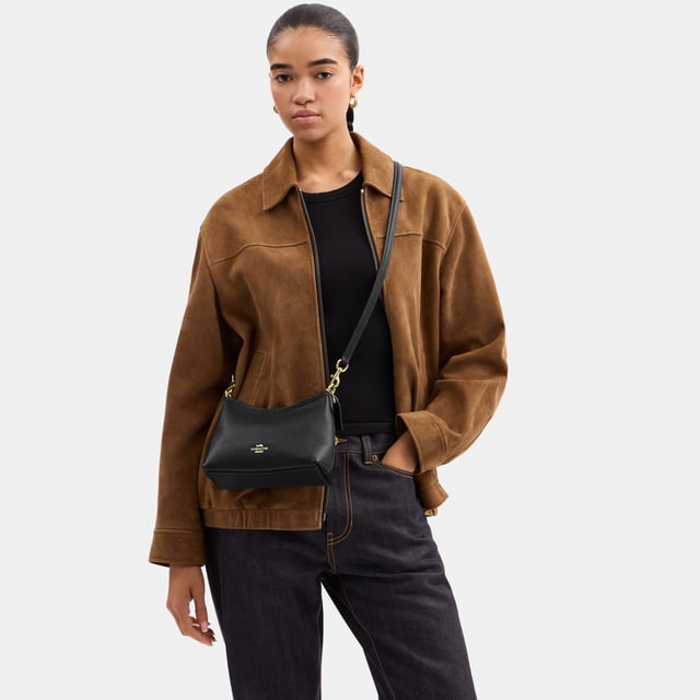 Laurel Small Shoulder Bag in Lux Pebble Leather, Inside zip pocket,  Length: 19.00 cm,  Width: 8.50 cm,  Height: 15.50 cm