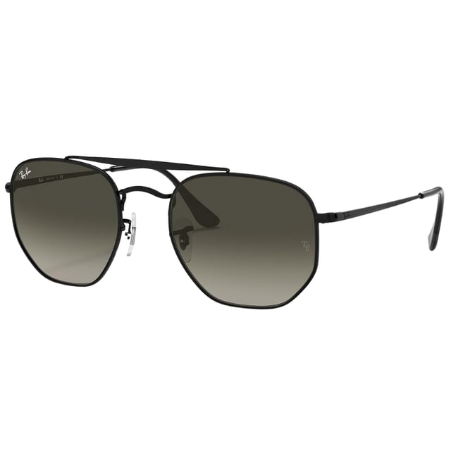 Gloednieuwe zwarte Ray-Ban zonnebril, lensbreedte = 54 mm, neusbrugbreedte = 21 mm, armlengte = 145 mm, zonnebril, zonnebrillenkoker, schoonmaakdoekje en onderhoudsinstructies allemaal inbegrepen, 100% bescherming tegen UVA- en UVB-zonlicht en conform de Britse norm EN 1836:2005, zwarte zonnebril, 100% metaal