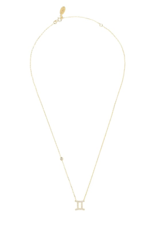 Made of 925 sterling silver, dipped in 22ct gold. This necklace is hand set with multifaceted white zircons.Geminis celebrate birthdays May 21 - June 20Finished with a lobster clasp, and size adjusterDimensions: Necklace can be worn 40cm chain length or 45cm chain length using adjuster. Motif 1.5cm x 1cmPackaging:This item is presented in a Latelita London signature packagingCare Instructions:To maintain your jewellery, wipe gently with a damp cloth that is soft and clean. Do not soak in water. Avoid contact with soaps, detergents, perfume or hair spray.
