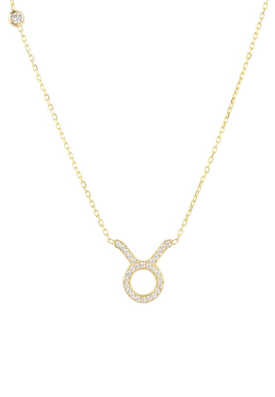 Made of 925 sterling silver, dipped in 22ct gold. This necklace is hand set with multifaceted white zircons.Taurus celebrate birthdays April 20 - May 20Finished with a lobster clasp, and size adjusterDimensions: Necklace can be worn 40cm chain length or 45cm chain length using adjuster. Motif 1.5cm x 1cmPackaging:This item is presented in a Latelita London signature packagingCare Instructions:To maintain your jewellery, wipe gently with a damp cloth that is soft and clean. Do not soak in water. Avoid contact with soaps, detergents, perfume or hair spray.