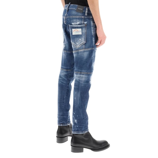Tidy Biker Jean Style,  Stretch Denim 93% Cotton, 4% polyester, 3% Elastane,  Button Fly, Skinny Fit With A Tapered Leg, Ripped Design, Paint Splash Detail, Destroyed Reinforced Denim, Blue Jeans