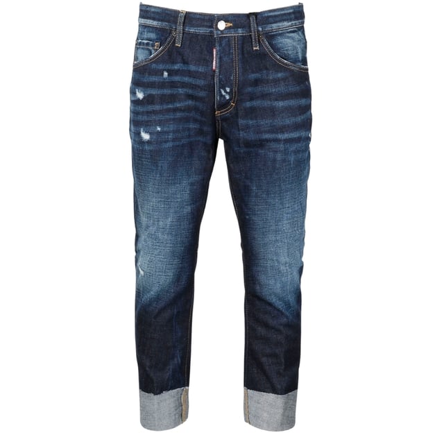 Estilo Marinero Jean, 100% Algodón, Bragueta De Botones, Corte Recto, Vaqueros De Mezclilla Azul Oscuro, Hecho En Italia, Vaqueros Azules