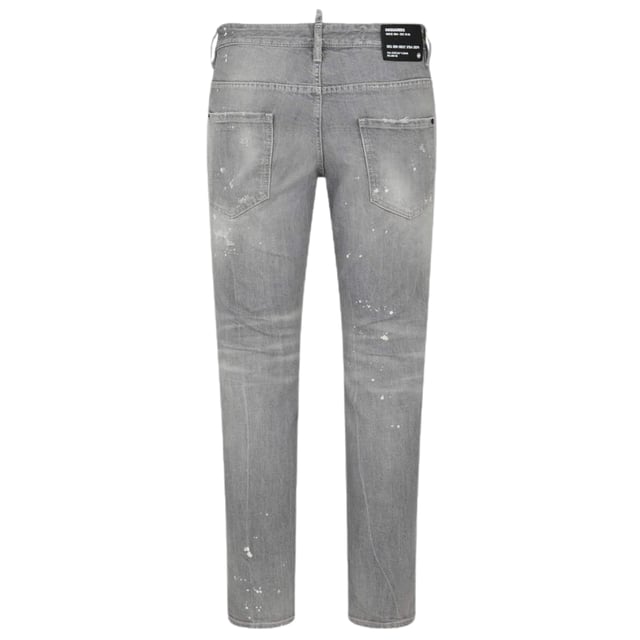 Skater Jean, Button Closure, Made In Italy, 98% Cotton, 2% Elastane, Grey Denim, Light Grey Denim Jacket,  Slim Fit With A Tapered Leg, Paint Splatter Design, Skater jeans in a Grey Wash