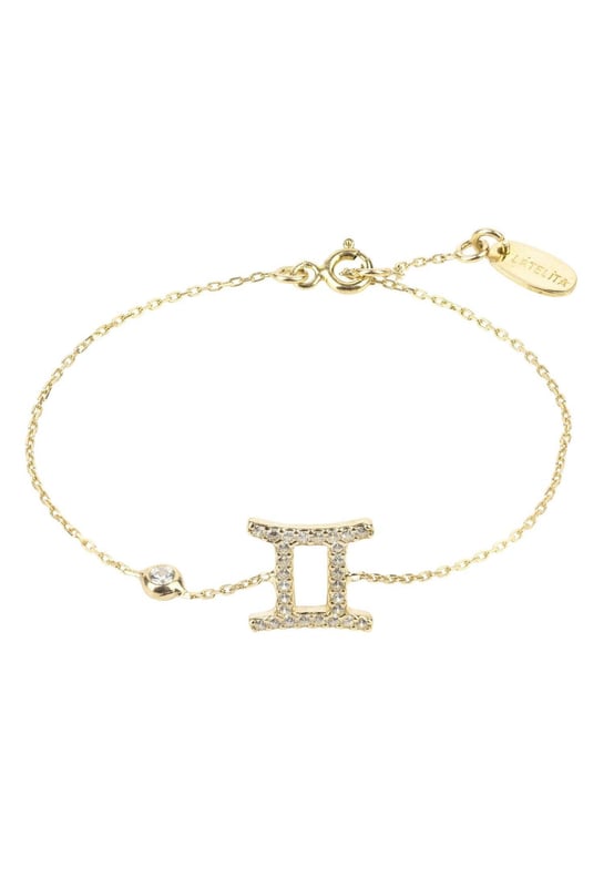Introducing the Zodiac Horoscope Star Sign Bracelet Gemini! This beautiful bracelet is made of 925 sterling silver, and features a hand-set multifaceted white zirconia on a star sign motif. The bracelet is adjustable, length 14.5cm - 17cm, to fit most wrist sizes, and the motif measures 1.5cm x 1cm. The bracelet weighs 1.9g.Gemini is the third sign of the zodiac, and those born under it are said to be quick-witted, curious, and adaptable. They are also known for their duality - they can be both introspective and outgoing, changeable and inconsistent.Geminis celebrate their birthdays from May 21st to June 20th, and this bracelet is the perfect way to show off your Gemini star sign in style. It comes finished with a lobster clasp and size adjuster, and is available in a choice of 22ct gold, 22ct rose gold or rhodium plating. So if you're looking for a fashionable and unique gift for yourself or a fellow Gemini, look no further than the Zodiac Horoscope Star Sign Bracelet!