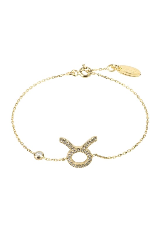 Introducing the Zodiac Horoscope Star Sign Bracelet Taurus! Made of 925 sterling silver, this beautiful bracelet is perfect for anyone born under the sign of Taurus. The gorgeous bracelet features a stunning star sign motif adorned with sparkling white zirconia. Taurus celebrate birthdays April 20 - May 20, and this bracelet makes the perfect gift for that special someone in your life. It's adjustable 14.5cm - 17cm to fit most wrist sizes, and finished with a lobster clasp and weighs 1.9g.Those born under this sign are said to be reliable, determined and patient. They are often associated with the Earth element, which gives them a sense of grounding and stability. Taurus' are said to be good at creating and maintaining long-term relationships, as well as being loyal and supportive friends.Choose from 22ct gold, 22ct rose gold or rhodium plating to match your personal style. Whether you're treating yourself or buying a gift for a special Taurus in your life, this bracelet is sure to be cherished for years to come.