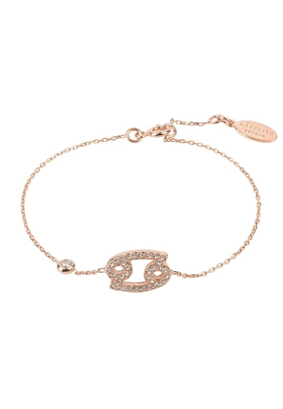 Introducing the Zodiac Horoscope Star Sign Bracelet! This beautiful bracelet, made of 925 sterling silver, is hand set with multifaceted white zirconia on a star sign motif. It's perfect for anyone whose birthday falls between June 21 and July 22 (Cancers!), and comes in a choice of 22ct gold, 22ct rose gold or rhodium plating. It's also adjustable, 14.5cm - 17cm to fit most wrist sizes and the lobster clasp make it easy to put on and take off. The motif measures 1.5cm x 1cm and the bracelet weighs 1.9g.Cancer is a water sign and is represented by the crab. People born under this sign are said to be loyal, emotional and intuitive. They are also known for their imagination and creativity. Cancerians are natural homebodies and enjoy spending time with family and friends. They typically prefer a quiet night at home to a night out on the town.The Zodiac Horoscope Star Sign Bracelet makes a great gift for anyone whose birthday falls between June 21 and July 22. It's also a perfect way to show off your star sign! Order yours today!