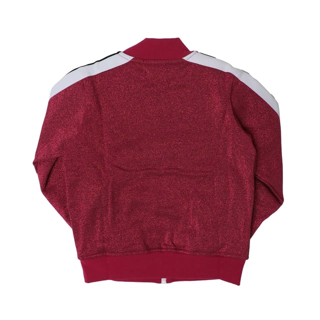 Girl's Palm Angels Juniors Logo Lurex Bomber Track Jacket in Pink white Juniors Palm Angels Logo Lurex Bomber Track Jacket in pink white.- Bomber collar.- Full zip fastening.- Side pockets.- Ribbed cuffs and hem.- Palm Angels logo printed at front.- White knitted bands with black stripe sewn on shoulder sleeves.- Regular fit.- 100% Cotton.- Ref: PGBD0020013201