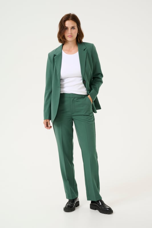Regular fit,Hoge taille,Lange lengte,Straight  Wassen op 30°, niet bleken, niet in de droger drogen, Druipnat ophangen in de schaduw, koud strijken max. 110° C, Droogreiniging  77% Polyester (Gerecycled),18% Viscose,5% Elastaan