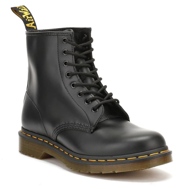 Crafted from a quality black leather upper and finished with a glossy sheen for a smarter look, these are boots that can be easily cleaned and polished. Complete with Dr. Martens signature yellow welt stitching and branding.