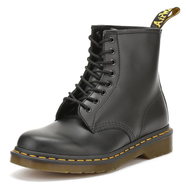 Crafted from a quality black leather upper and finished with a glossy sheen for a smarter look, these are boots that can be easily cleaned and polished. Complete with Dr. Martens signature yellow welt stitching and branding.