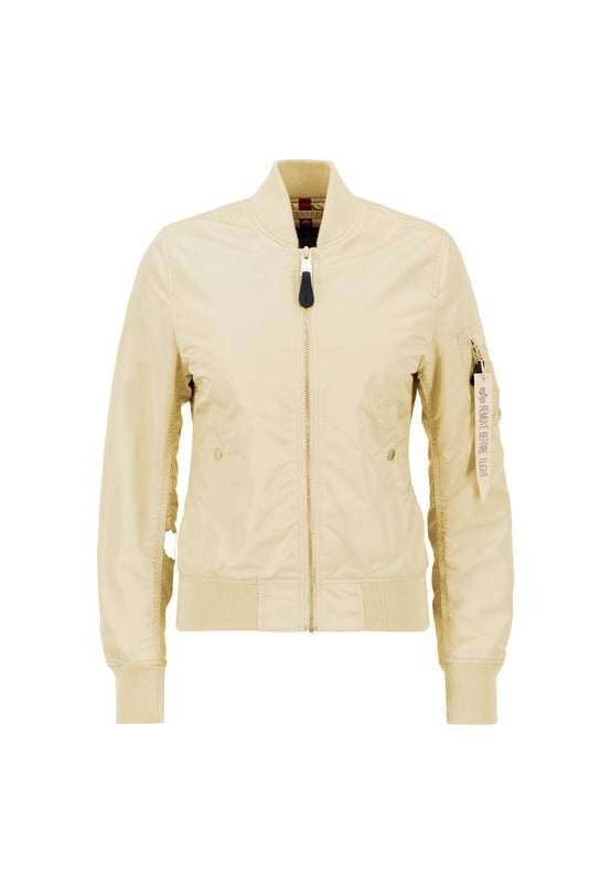 The MA-1 VF LW bomber jacket for women is a slim-fit jacket with a shiny zipper and a pen pocket. This stylish jacket is perfect for any occasion, whether you want to dress up or keep it casual.
