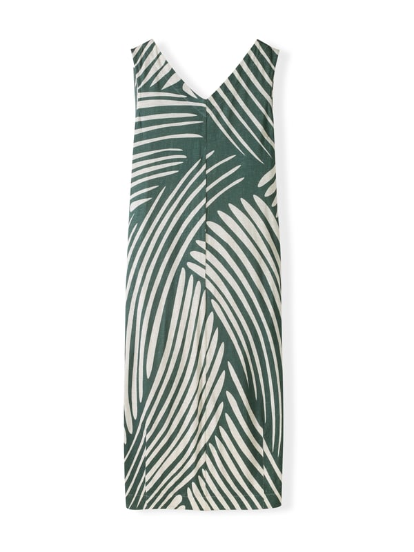 A sleeveless midi with a soft V neckline, this dress has a side seam pocket detail and a back hem split for added movement. The slub texture lends a casual touch, ideal for warm weather layering or simple styling.