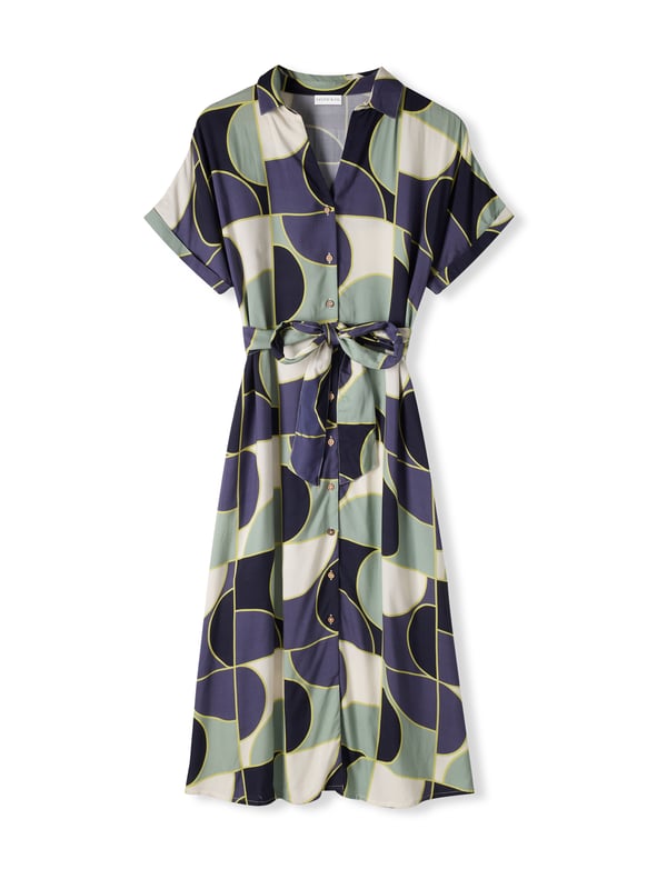 This versatile midi shirt dress features a collared V-neckline and grown-on sleeves with turnback cuffs, along with an easy-to-wear self-tie belt for adjustable styling. A wardrobe staple with a relaxed fit for every occasion.