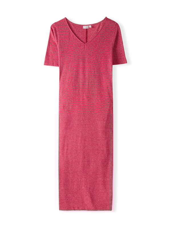 Linen Blend V Neck Midi Dress offers a new dress shape in our classic linen and  cotton blend jersey, which features a beautiful textured slub in the fabric. The cocoon-shaped dress with half-length slim-fitting sleeves and a split in the back centre hem offers ease of movement. Featuring practical pockets in the side seams and a flattering midi length, this dress offers an elegant and classic addition to your wardrobe.