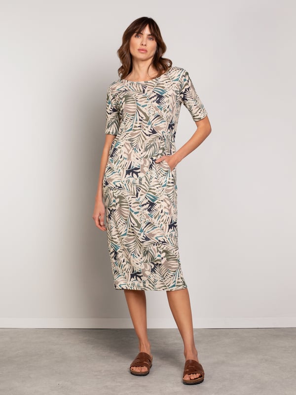 Designed to slip on effortlessly with a flattering fit that feels custom made, this short-sleeved dress is crafted in linen blended with cotton for an airy, lightweight feel that's perfect on warmer days.Complete with side pockets and a wide, scooped neckline, it features buttons through the upper back and a slit at the rear hem. Style it with casual high-top trainers and a denim jacket for a laid-back look you'll love.