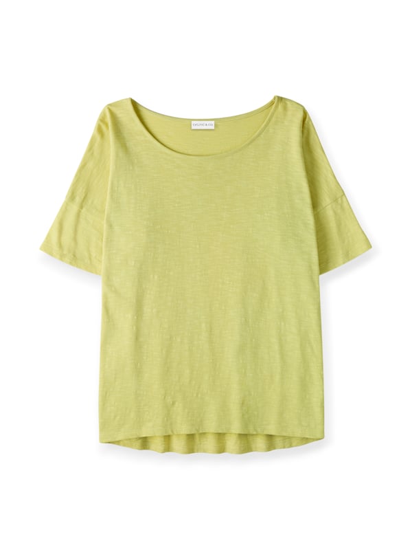 Designed with a round neckline and relaxed drop shoulders, this boxy-fit tee offers effortless drape and movement. The slub jersey fabric provides a soft texture, perfect for an easy, versatile style.