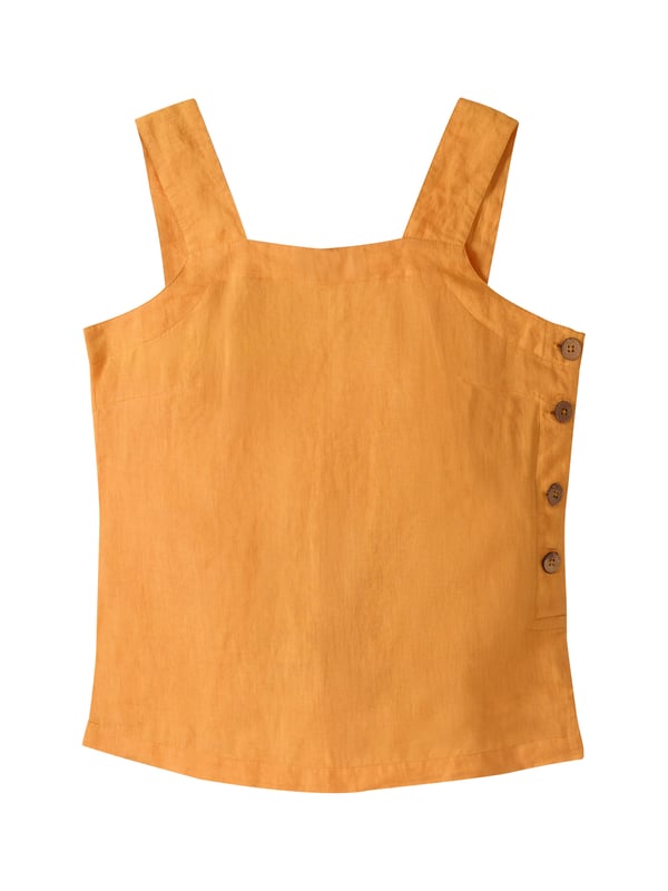 Featuring a square neckline and buttoned side placket detail, this top offers a straight and easy fit. Its simple yet refined design makes it an essential piece for layering or wearing alone. The printed version of this style is achieved by the artisanal technique of wood-block printing. Using a hand carved wood block, the design is repeatedly stamped on the fabric by artisans to achieve a unique, individual garment.